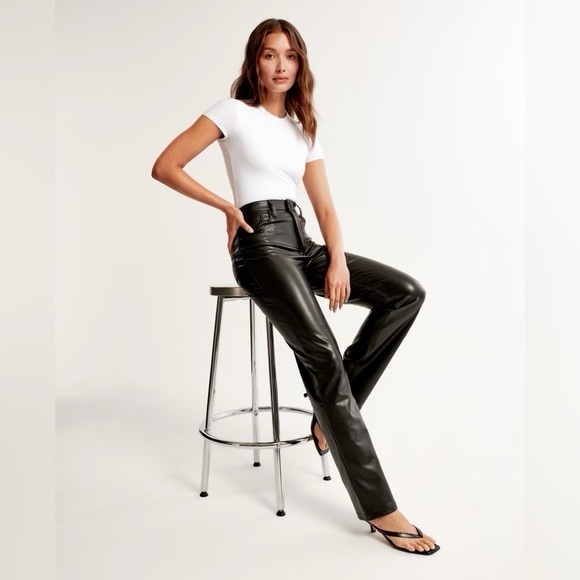 Abercrombie & Fitch Pants - ABERCROMBIE Vegan Leather 90s Straight Pant black size 26